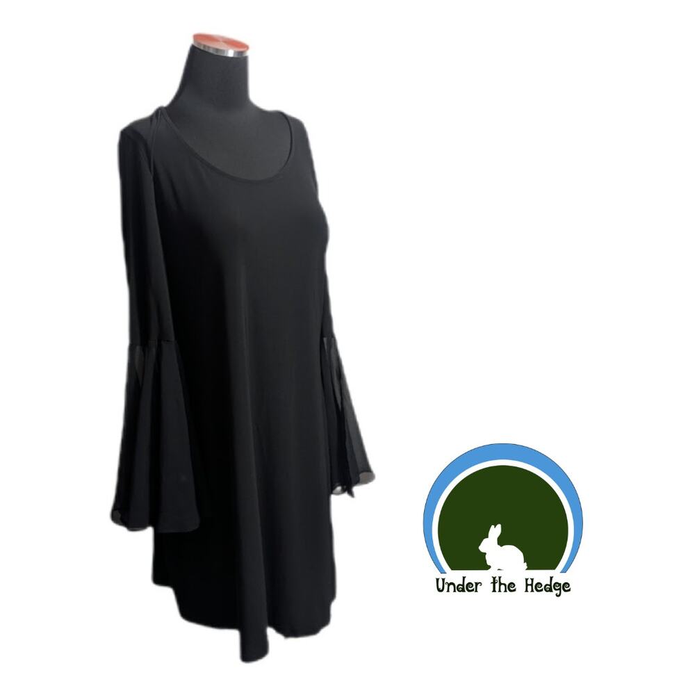 Vtg MSK Black Bell Sleeve Stretch Dress | Large | Whimsigoth Boho Chic Retro